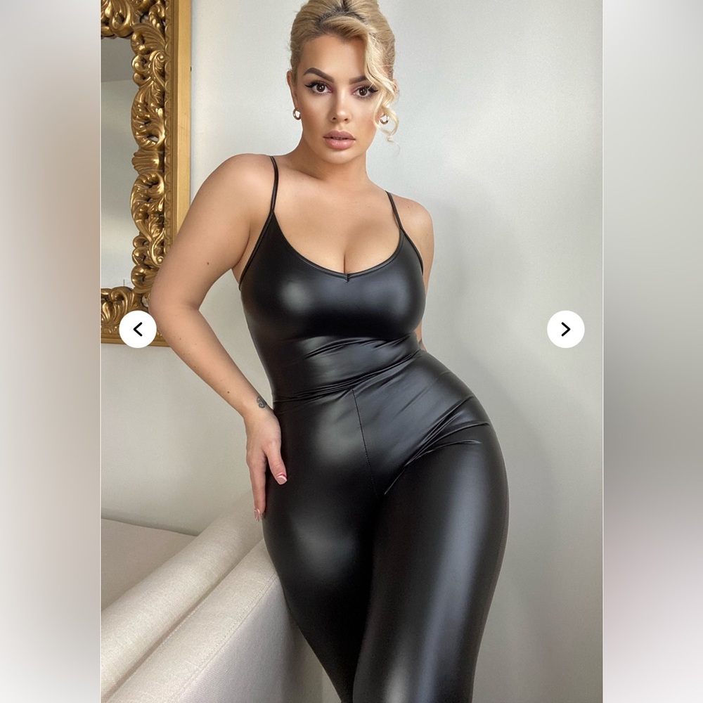 Fashion Nova Black Faux Leather Bodysuit